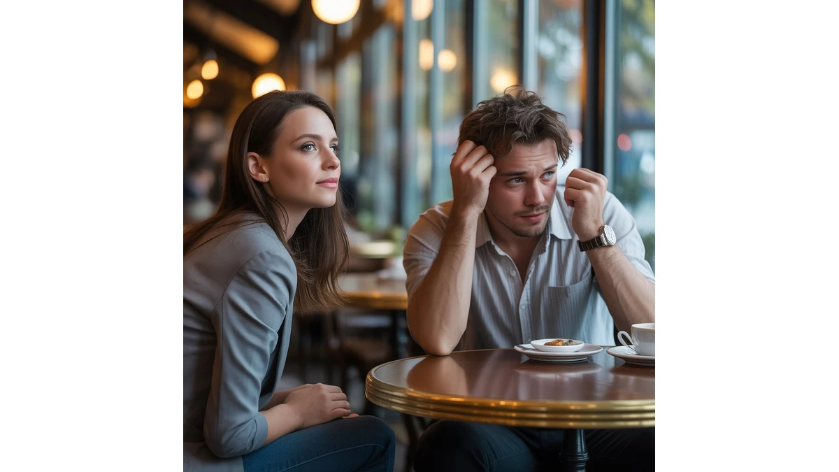 First date grooming mistakes showing awkward body language and messy eating habits during a first date