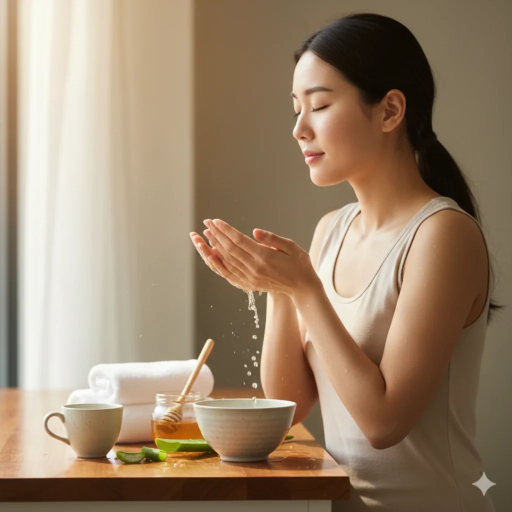 glass skin routine at home with gentle cleansing