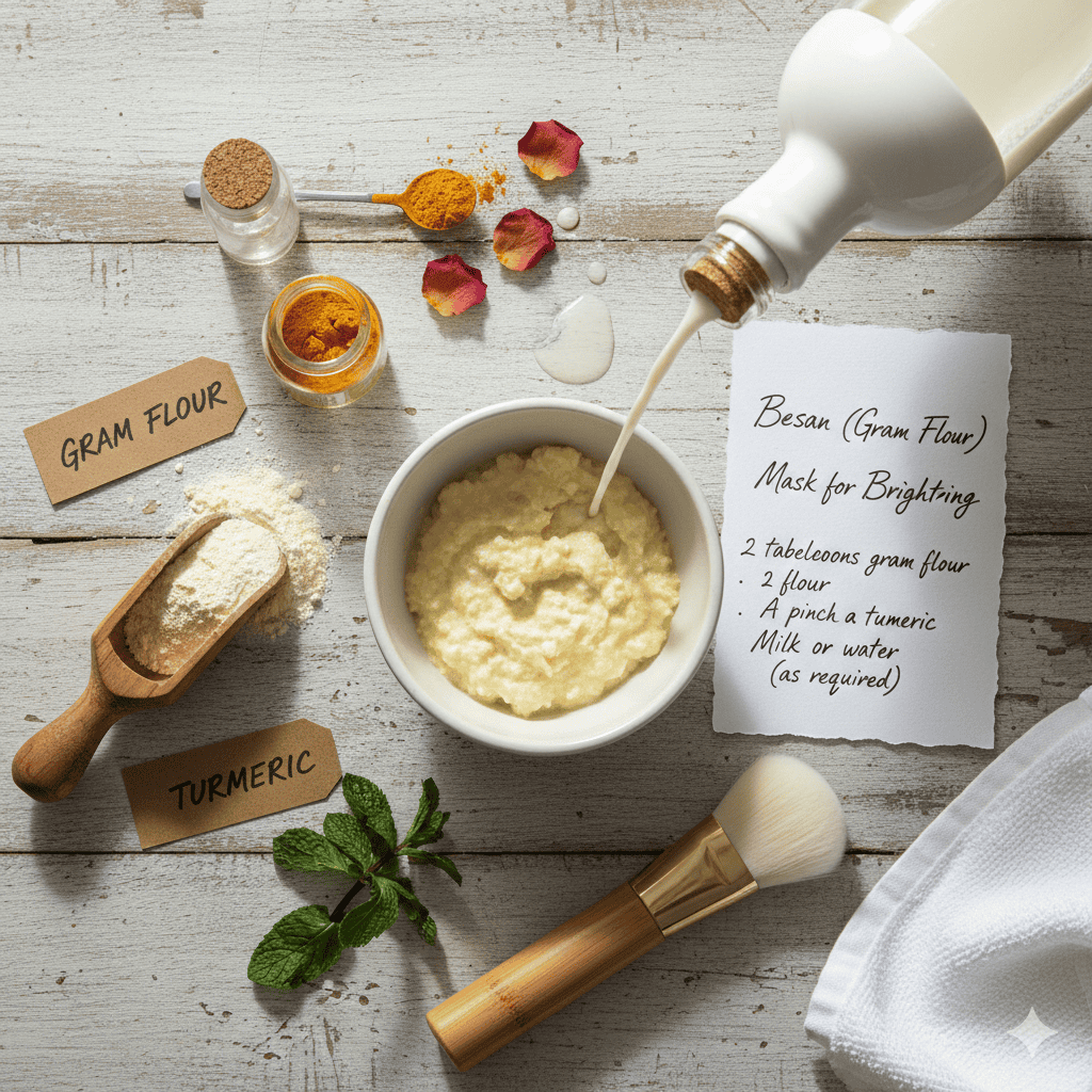 gram flour face mask for brightening skin using natural ingredients