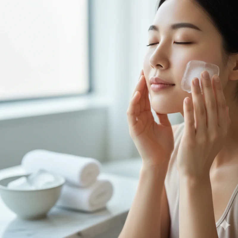 ice therapy for glass skin at home to reduce puffiness and tighten pores